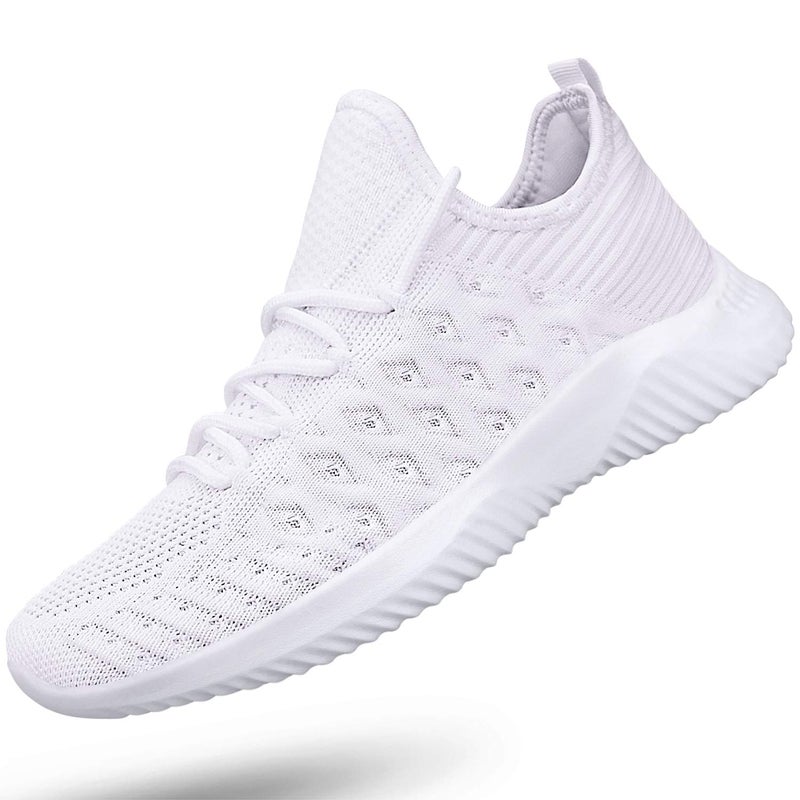 Feethit Womens Slip On Walking Shoes Non Slip Running Shoes Breathable Workout Shoes Lightweight Gym Sneakers White Size 7 - Image 1